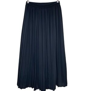 Uniqlo Black Pleated Maxi Skirt Crepe Sz S Lined Pull On Minimalist Classic